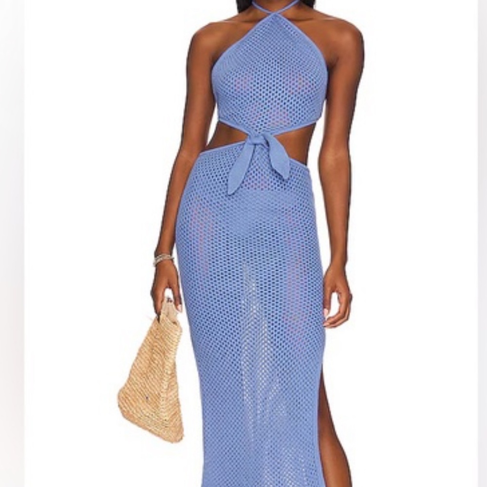 WeWoreWhat Crochet Fringe Dress in Blue Jean NWT